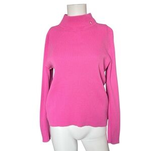 Lauren Ralph Lauren Pink Ribbed Knit Sweater Mock Neck Cotton Womens